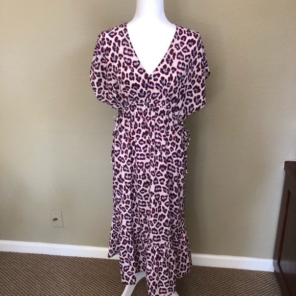 A New Day leopard purple printed midi maxi‎ dress size Small tie waist boho - Picture 2 of 13